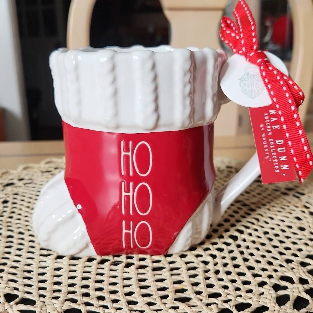 Rae Dunn Christmas red and white stocking mug
